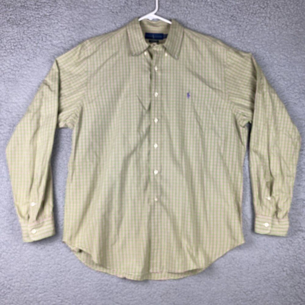 Ralph Lauren Polo‎ Shirt Men’s XL Purple Pony Green Button Up Classic Fit Cotton